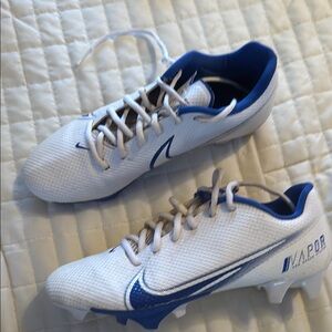 Nike White and Blue Athletic Shoes with Firm Ground Cleats